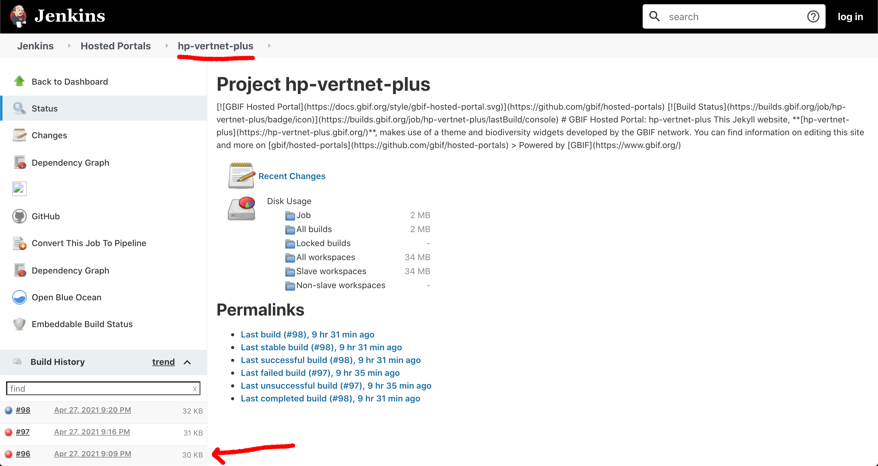 First find you project, then locate the broken build