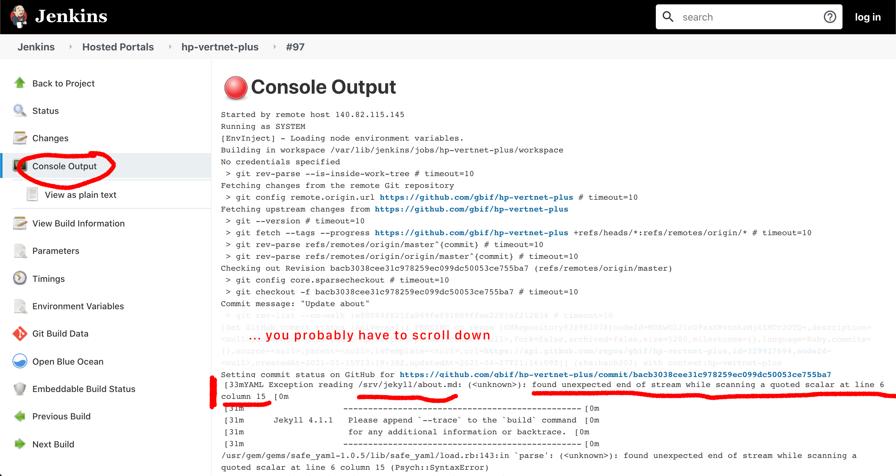 Check the logs and try to find some, hopefully, informative error. In this case it was a missing closing quote in the yaml frontmatter.